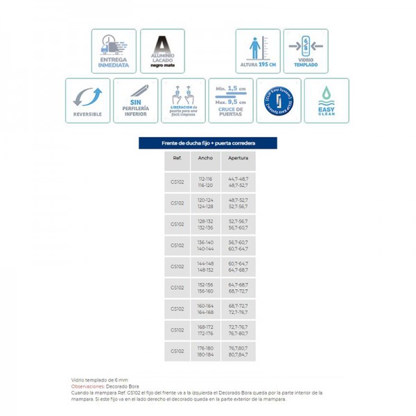 Frente de ducha Glasé GS102 - Fijo + puerta
