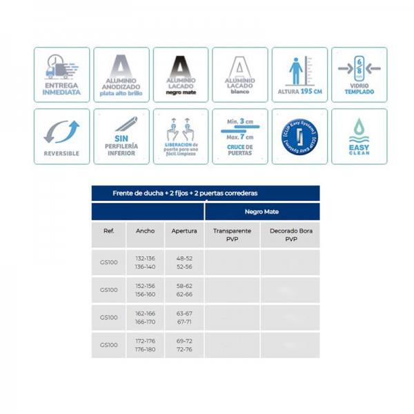 Frente de ducha Glasé GS100 - 2 fijos + 2 puertas