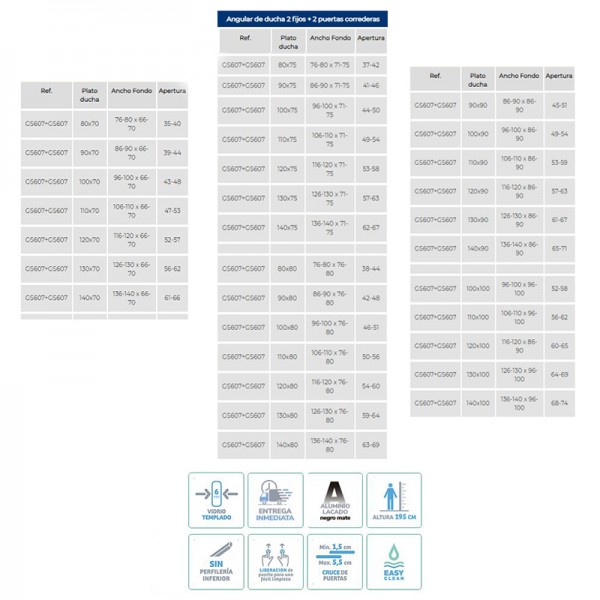 Angular de ducha Glasé GS607 - 2 fijos + 2 puertas