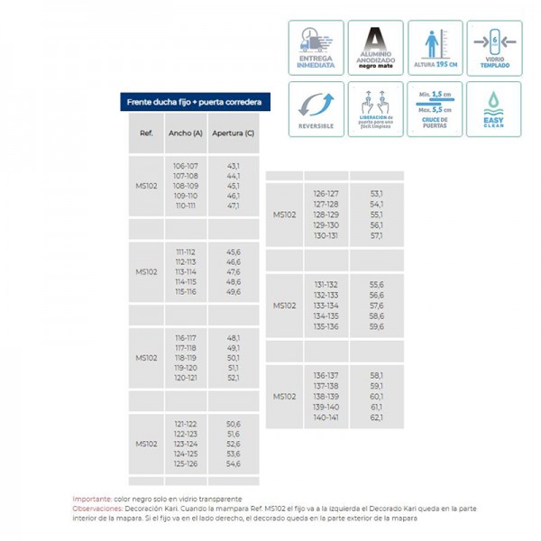 Frente de ducha Masela MS102 - Fijo + puerta