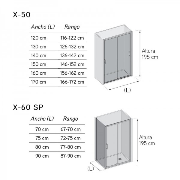 Mampara X-50 doble puerta + fijo en ángulo X60SP