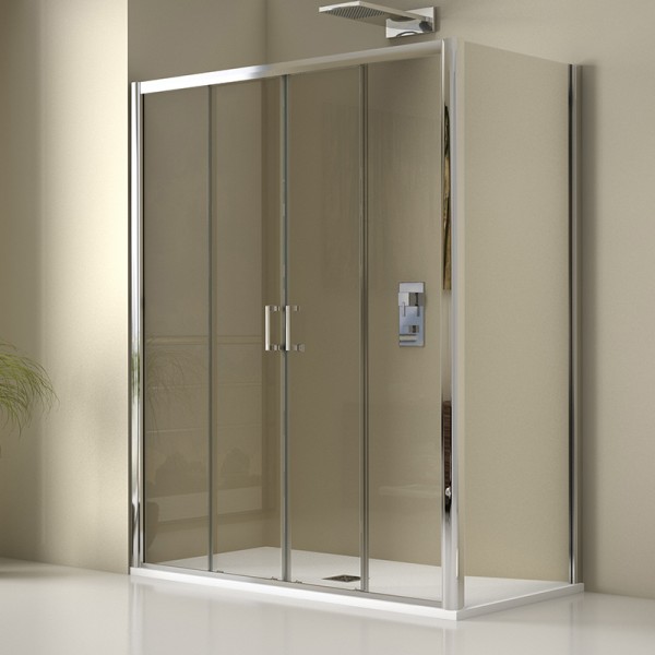 Mampara doble puerta y doble fijo en línea X-80 + Fijo en ángulo X60SP