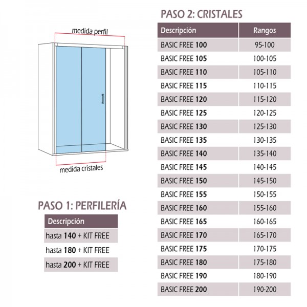 Mampara de ducha BASIC FREE- con perfil superior y fijo+corredera