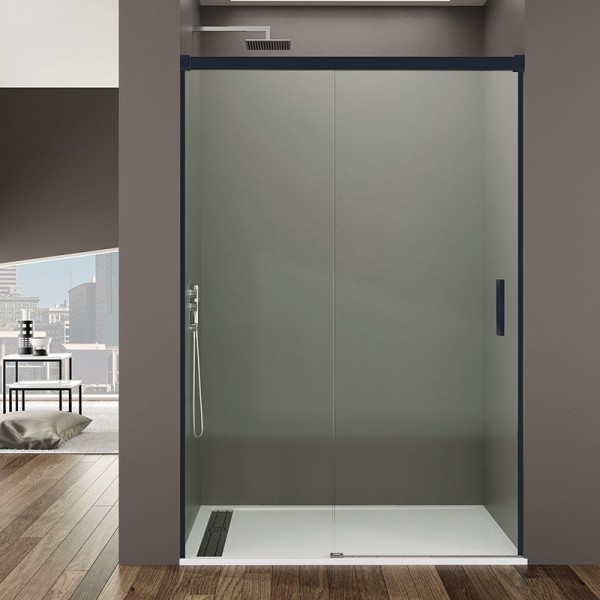 Mampara de ducha BASIC - Fijo + Corredera - perfil NEGRO MATE