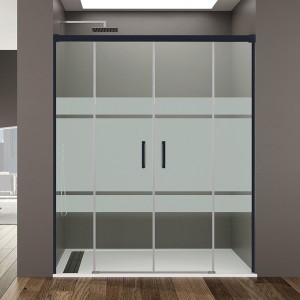 Mampara de ducha BASIC SPAZIO - 2Fijo + 2Corredera - perfil NEGRO MATE 2