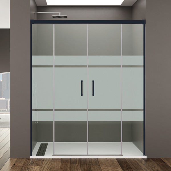 Mampara de ducha BASIC SPAZIO - 2Fijo + 2Corredera - perfil NEGRO MATE