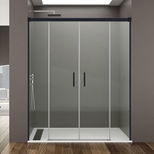 Mampara de ducha BASIC SPAZIO - 2Fijo + 2Corredera - perfil NEGRO MATE