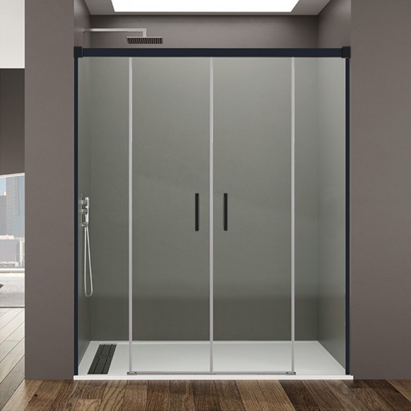 Mampara de ducha BASIC SPAZIO - 2Fijo + 2Corredera - perfil NEGRO MATE
