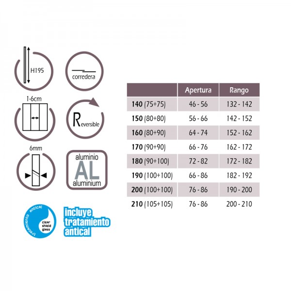 Mampara de ducha BASIC SPAZIO - 2Fijo + 2Corredera - perfil NEGRO MATE