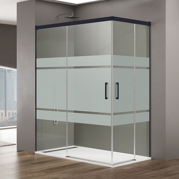 Mampara de ducha BASIC - angular al vértice - perfil NEGRO MATE