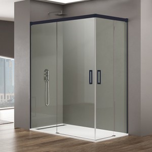 Mampara de ducha BASIC - angular al vértice - perfil NEGRO MATE