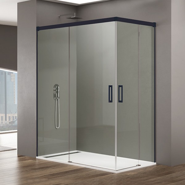 Mampara de ducha BASIC - angular al vértice - perfil NEGRO MATE