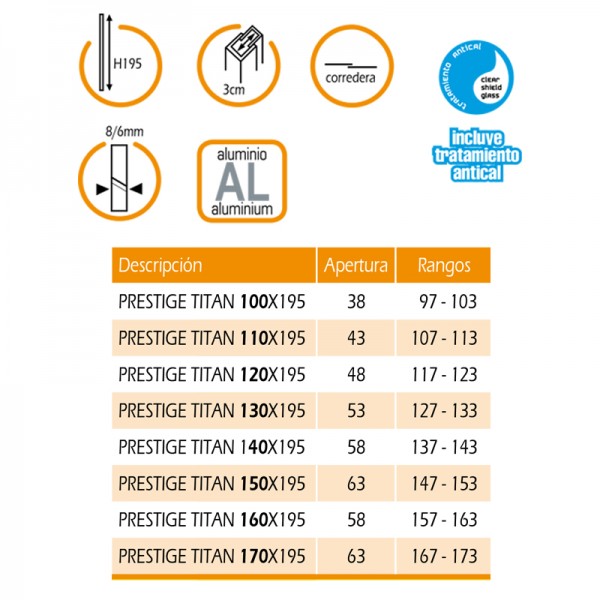 Mampara de ducha PRESTIGE TITAN - fijo + corredera