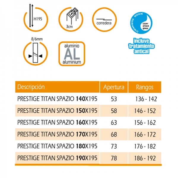 Mampara de ducha PRESTIGE TITAN SPAZIO - 2fijo + 2corredera