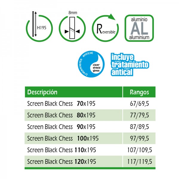 Fijo de ducha SCREEN BLACK CHESS - fijo con serigrafía en negro