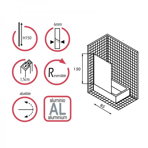 Mampara de bañera OPEN 1 - panel para bañera 150x85