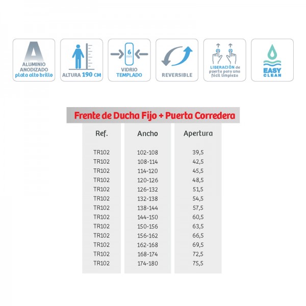Mampara de ducha 300 - Fijo + Corredera