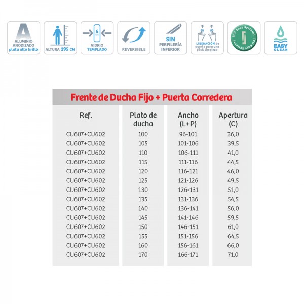 Mampara de ducha 400 - Fijo + Corredera
