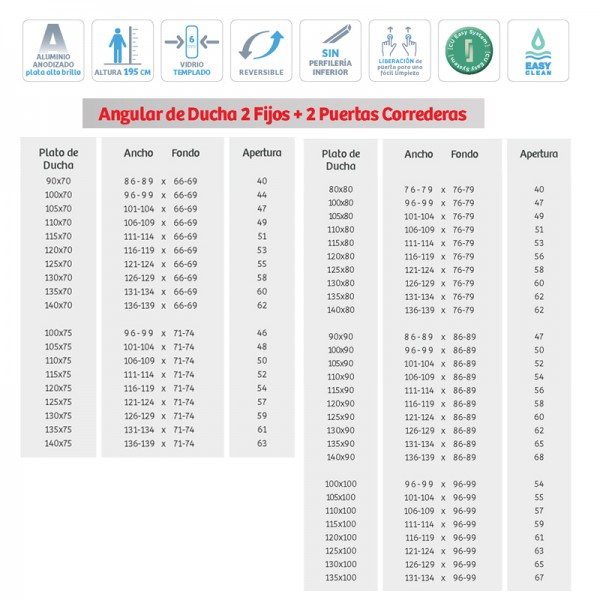 Mampara de ducha 400 - Angular 2 fijos + 2 puertas
