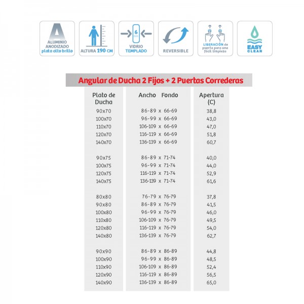 Mampara de ducha 300 - Angular 2 fijos + 2 puertas