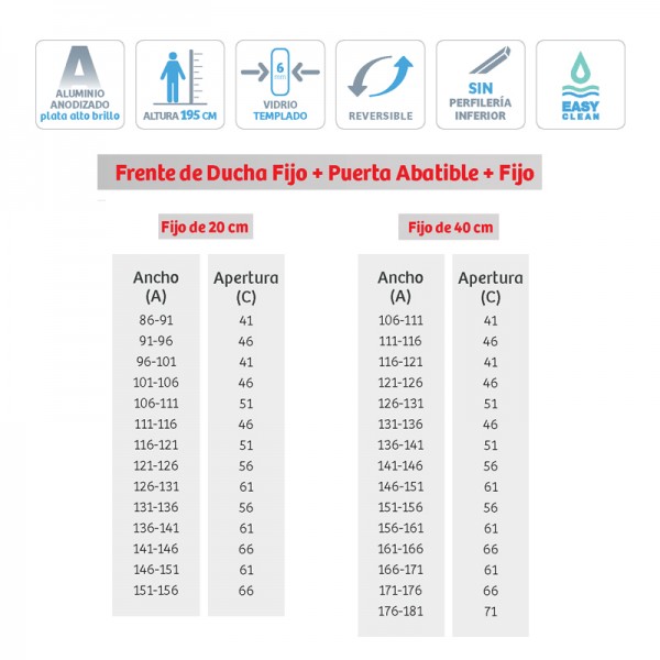 Mampara de ducha Nardi - 2 Paneles Fijos + 1 Puerta Abatible
