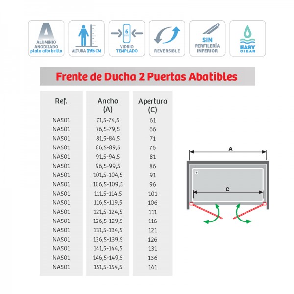 Mampara de ducha Nardi - 2 Puertas Abatibles