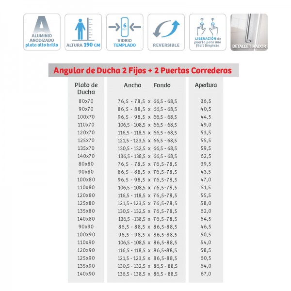Mampara de ducha Bel-la - Angular 2 fijos + 2 puertas