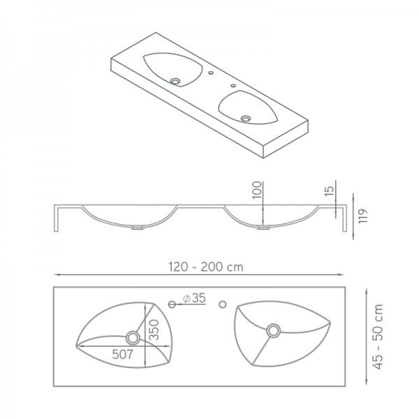 Lavabo doble con encimera y faldón AmeliPlus