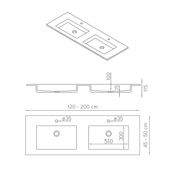 Lavabo doble con encimera AlfaPlus