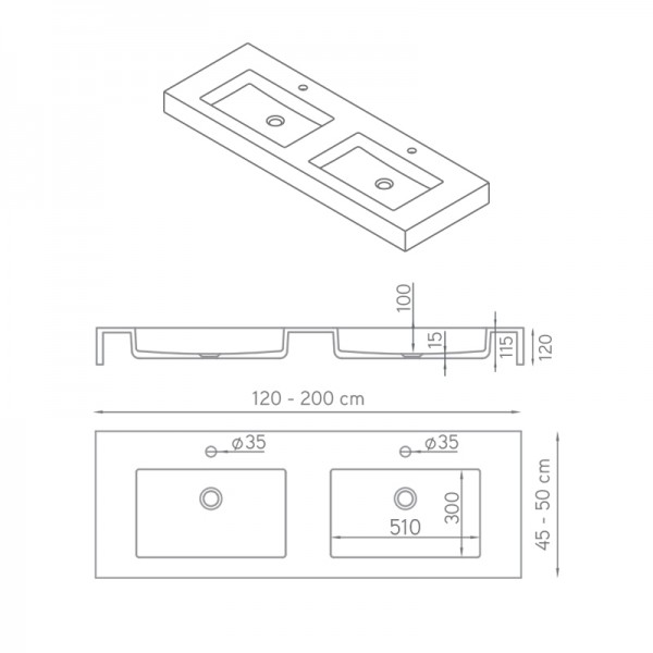 Lavabo doble con encimera y faldón AlfaPlus