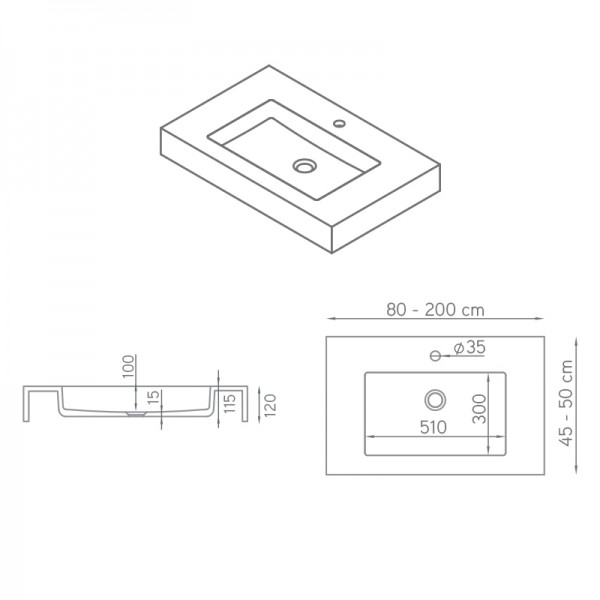 Lavabo con encimera y faldón Alfa ST-ONE