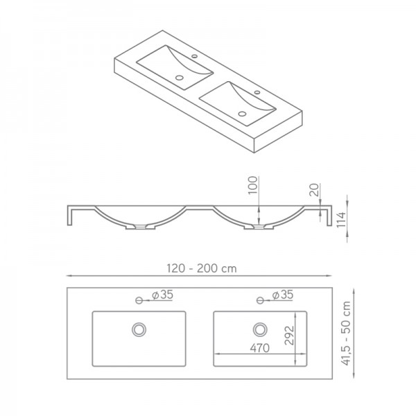 Lavabo doble con encimera y faldón Epsilon ST-ONE