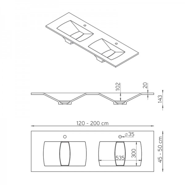Lavabo doble con encimera Sigma ST-ONE