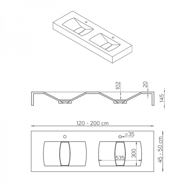 Lavabo doble con encimera y faldón Sigma ST-ONE