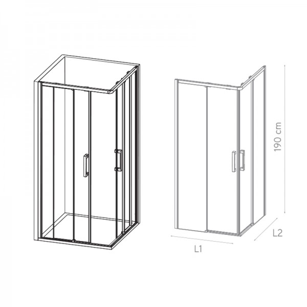 Mampara de ducha cuadrada S.3000 CU - 2 puertas + 2 fijos en ángulo