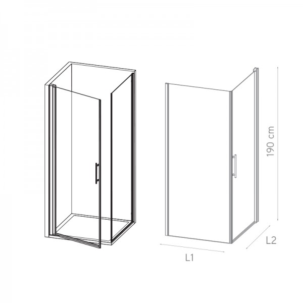 Mampara de ducha cuadrada Ankara 2 - puerta abatible + fijo en ángulo