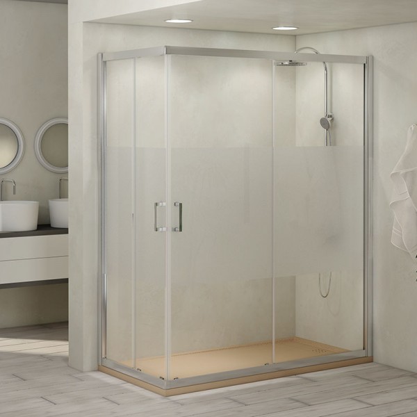 Mampara de ducha angular X-100SQ - dos puertas deslizantes + dos fijos