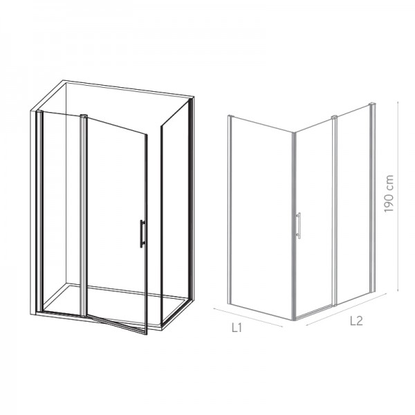 Mampara de ducha cuadrada Dublín - una puerta + dos fijos