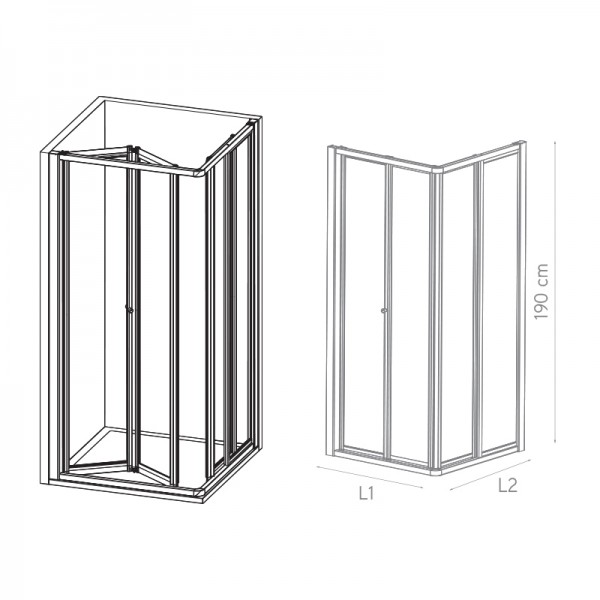Mampara de ducha cuadrada Cairo - puerta plegable + puerta corredera