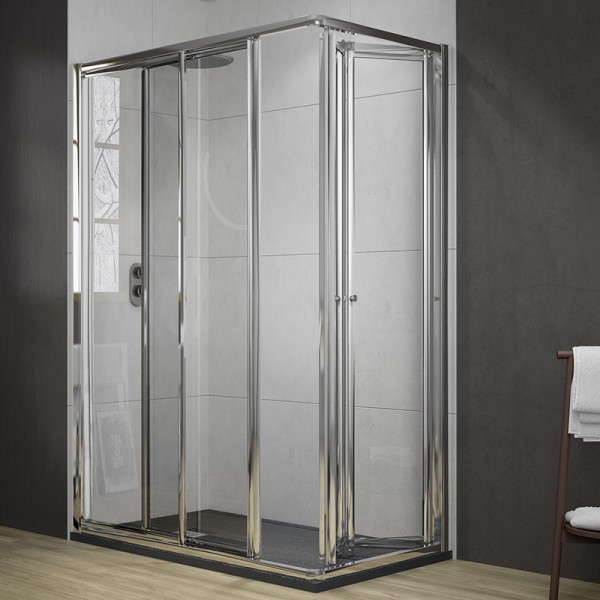 Mampara de ducha cuadrada Cairo - puerta plegable + puerta corredera