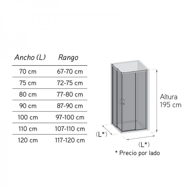 Mampara de ducha angular X-40 - 2 puertas deslizantes + 2 paneles fijos