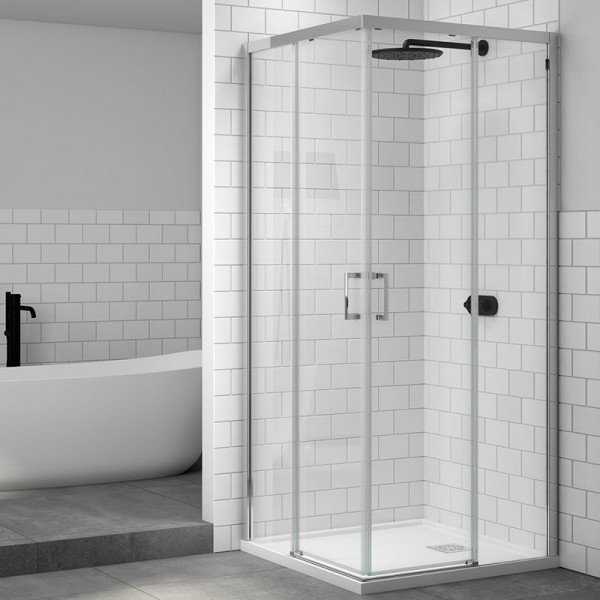 Mampara de ducha angular X-40 - 2 puertas deslizantes + 2 paneles fijos