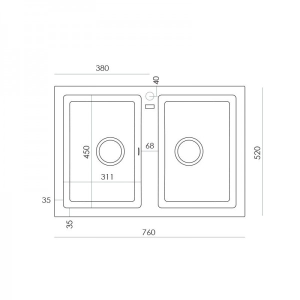 Fregadero con doble cubeta - Serie Supreme 760 Negro Granito