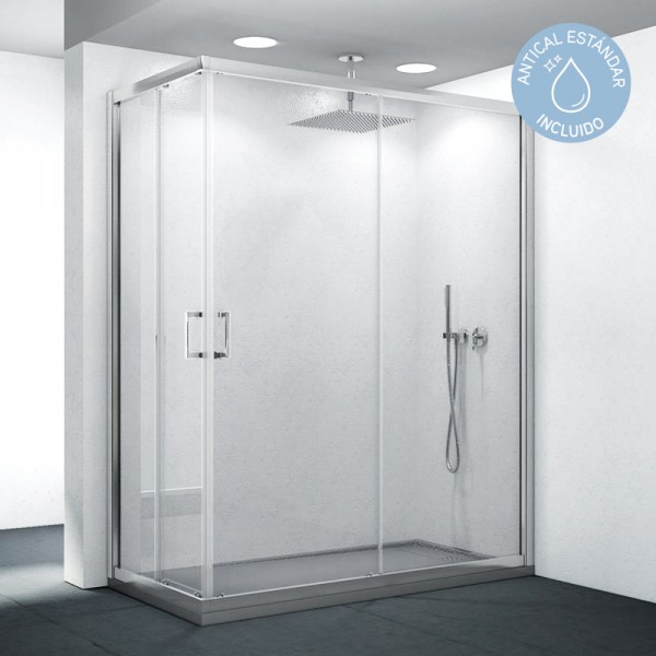 Mampara de ducha angular X-100SQ - dos puertas deslizantes + dos fijos