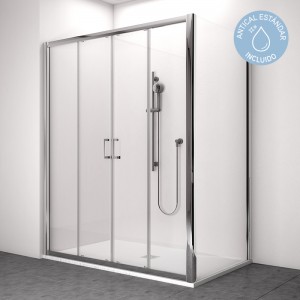 Mampara doble puerta y doble fijo en línea X-80 + Fijo en ángulo X60SP